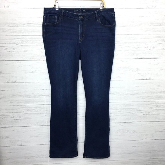 Old Navy Mid Rise Kicker Boot Cut Jeans Dark Wash Stretch size 18L length 34" - Picture 1 of 8